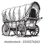 Covered wagon sketch hand drawn in doodle style illustration