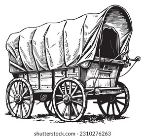 Covered wagon sketch hand drawn in doodle style illustration svg