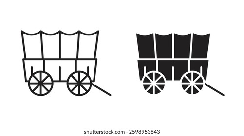Covered wagon vector line icon illustration collection.