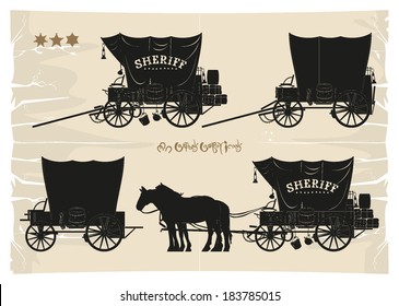 Covered wagons cowboy sheriff, vector