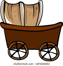 Covered wooden wagon, illustration, vector on white background