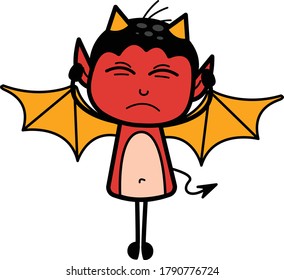 Covering Ears Devil Cartoon Design Illustration
