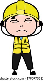Covering Ears Engineer Cartoon Design Illustration