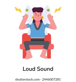 Cubriendo los oídos del sonido fuerte, icono de estilo plano 