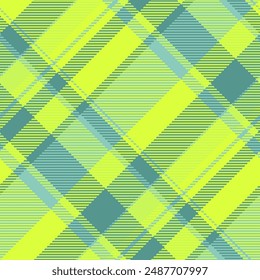 Covering plaid background vector, grid texture tartan check. Festival fabric pattern seamless textile in lime and teal colors palette.