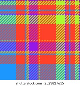 Cobrindo vetor xadrez têxtil, padrão de verificação de textura colorida. Nyc tecido tartan fundo sem emenda na paleta de cores vermelho e ciano.