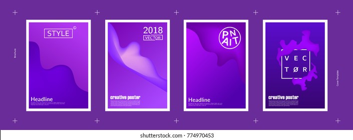 Covers with abstract design. Cool modern gradients. Ultraviolet color of 2018. Eps10 vector.
