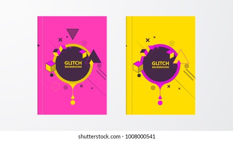 Covers with Abstract Glitch Graphics Design. Colorful backgrounds. Applicable for Banners, Placards, Posters, Flyers. Eps10 vector template.