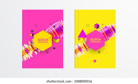 Covers with Abstract Glitch Graphics Design. Colorful backgrounds. Applicable for Banners, Placards, Posters, Flyers. Eps10 vector template.