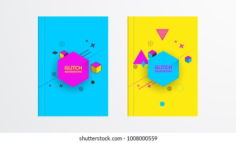 Covers with Abstract Glitch Graphics Design. Colorful backgrounds. Applicable for Banners, Placards, Posters, Flyers. Eps10 vector template.