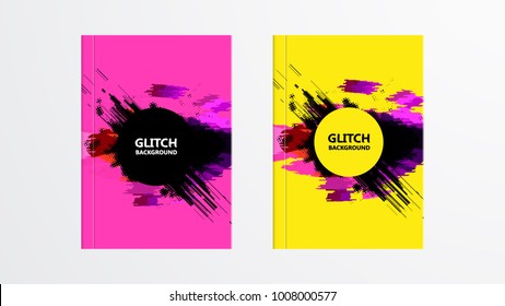 Covers with Abstract Glitch Graphics Design. Colorful backgrounds. Applicable for Banners, Placards, Posters, Flyers. Eps10 vector template.