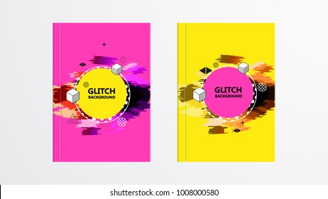 Covers with Abstract Glitch Graphics Design. Colorful backgrounds. Applicable for Banners, Placards, Posters, Flyers. Eps10 vector template.