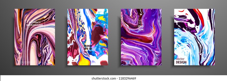 Covers with acrylic liquid textures. Colorful abstract composition. Modern artwork. Vector illustrations with mixed blue, green and white color. Applicable for design placard, flyer, poster.