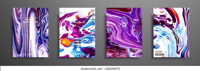 Covers with acrylic liquid textures. Colorful abstract composition. Modern artwork. Vector illustrations with mixed blue, green and white color. Applicable for design placard, flyer, poster.