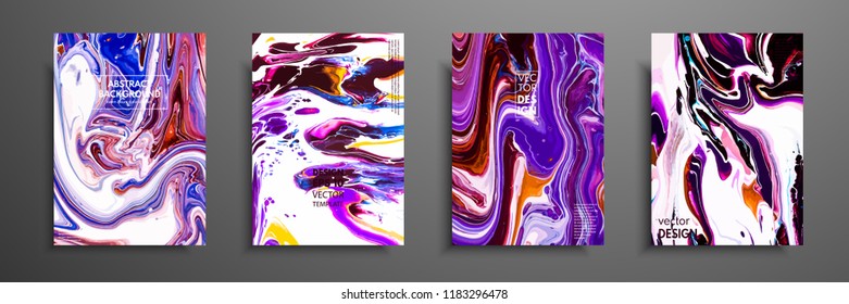 Covers with acrylic liquid textures. Colorful abstract composition. Modern artwork. Vector illustrations with mixed blue, green and white color. Applicable for design placard, flyer, poster.