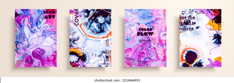 Covers with acrylic liquid textures. Colorful abstract composition. Modern artwork. Creative fluid colors backgrounds. Applicable for design placard, flyer, poster