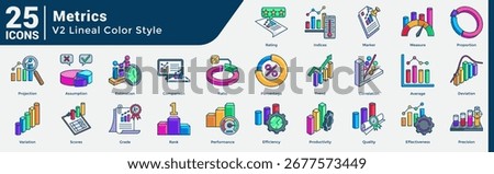 Covers analytical concepts like ratios, projections, and trends, great for financial, business, or scientific applications. Lineal Color style.