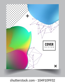 Covers background with liquid color, arrangement of abstract lines and style graphic geometric elements. Applicable for placards, brochures, posters, covers and banners. Vector illustrations.