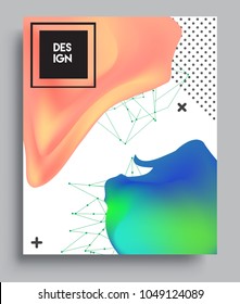 Covers background with liquid color, arrangement of abstract lines and style graphic geometric elements. Applicable for placards, brochures, posters, covers and banners. Vector illustrations.