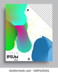 Covers background with liquid color, arrangement of abstract lines and style graphic geometric elements. Applicable for placards, brochures, posters, covers and banners. Vector illustrations.