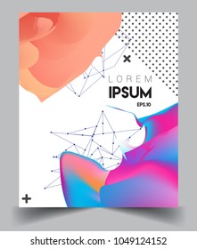 Covers background with liquid color, arrangement of abstract lines and style graphic geometric elements. Applicable for placards, brochures, posters, covers and banners. Vector illustrations.