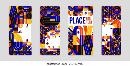 Cuadros y folletos para la publicidad de diseños de vectores geométricos, colección de composiciones de moda con lugares para texto.