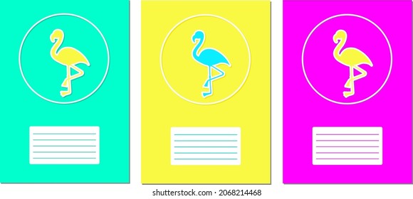 Covers for copybook with flamingo. A4. Vector illustration.