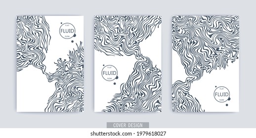 Cubre el diseño. Resumen de rayas líquidas. Líneas onduladas fluyendo sustancia. Ilustración del vector