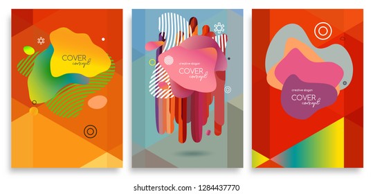 Covers design. Creative fluid colors backgrounds. Smooth shapes on a geometric background. A set of concept covers.