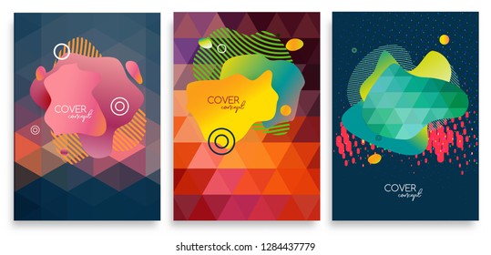 Covers design. Creative fluid colors backgrounds. Smooth shapes on a geometric background. A set of concept covers.