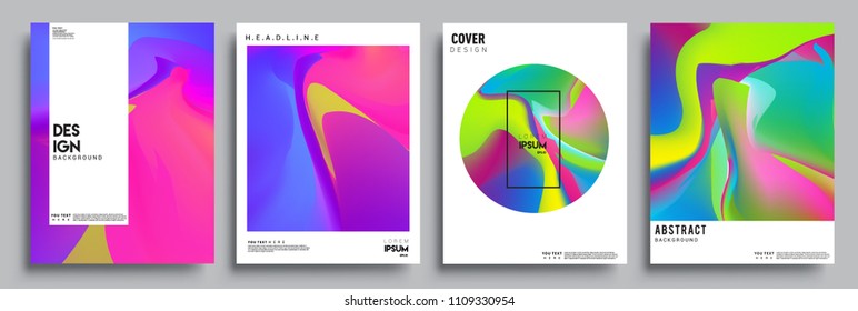 Covers design set with liquid color and liquid colorful shapes. arrangement of abstract lines and style graphic geometric elements. Applicable for placards, brochures, posters, covers and banners. Vec