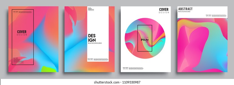 Covers design set with liquid color and liquid colorful shapes. arrangement of abstract lines and style graphic geometric elements. Applicable for placards, brochures, posters, covers and banners. Vec