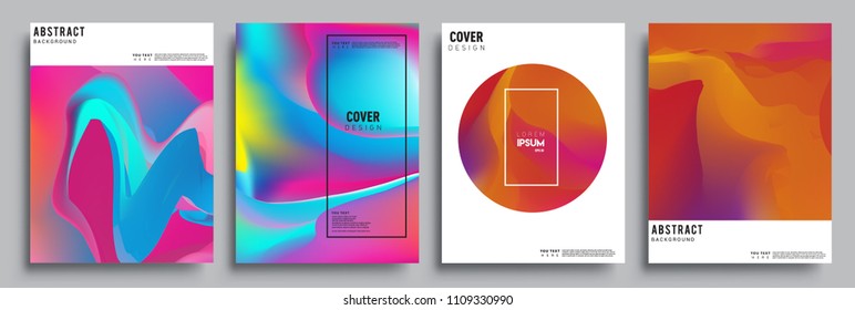 Covers design set with liquid color and liquid colorful shapes. arrangement of abstract lines and style graphic geometric elements. Applicable for placards, brochures, posters, covers and banners. Vec