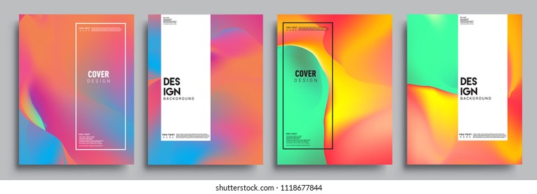 Covers design set with liquid color and liquid colorful shapes. arrangement of abstract lines and style graphic geometric elements. Applicable for placards, brochures, posters, covers and banners. Vec