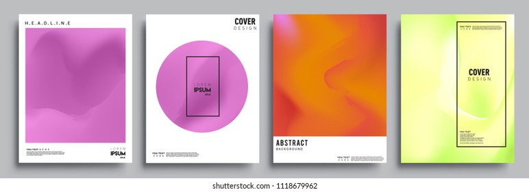 Covers design set with liquid color and liquid colorful shapes. arrangement of abstract lines and style graphic geometric elements. Applicable for placards, brochures, posters, covers and banners. Vec