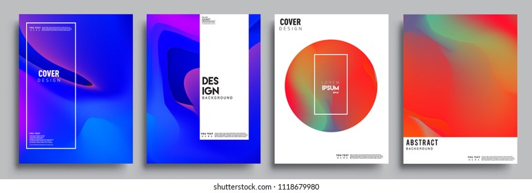 Covers design set with liquid color and liquid colorful shapes. arrangement of abstract lines and style graphic geometric elements. Applicable for placards, brochures, posters, covers and banners. Vec