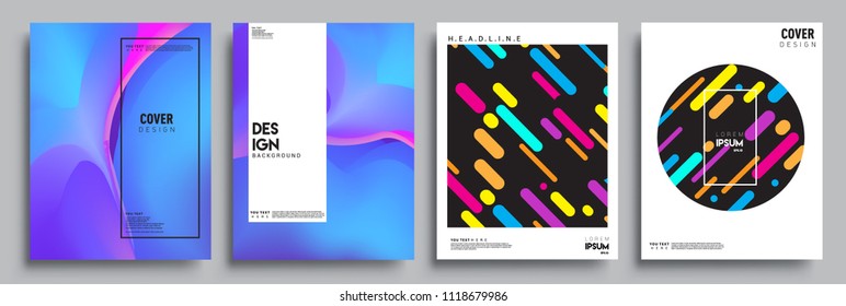 Covers design set with liquid color and liquid colorful shapes. arrangement of abstract lines and style graphic geometric elements. Applicable for placards, brochures, posters, covers and banners. Vec