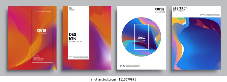 Covers design set with liquid color and liquid colorful shapes. arrangement of abstract lines and style graphic geometric elements. Applicable for placards, brochures, posters, covers and banners. Vec
