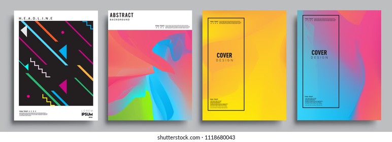 Covers design set with liquid color and liquid colorful shapes. arrangement of abstract lines and style graphic geometric elements. Applicable for placards, brochures, posters, covers and banners. Vec