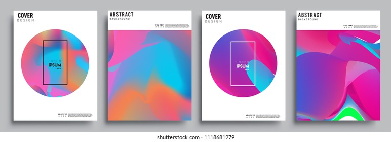 Covers design set with liquid color and liquid colorful shapes. arrangement of abstract lines and style graphic geometric elements. Applicable for placards, brochures, posters, covers and banners. Vec