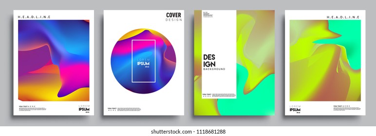 Covers design set with liquid color and liquid colorful shapes. arrangement of abstract lines and style graphic geometric elements. Applicable for placards, brochures, posters, covers and banners. Vec