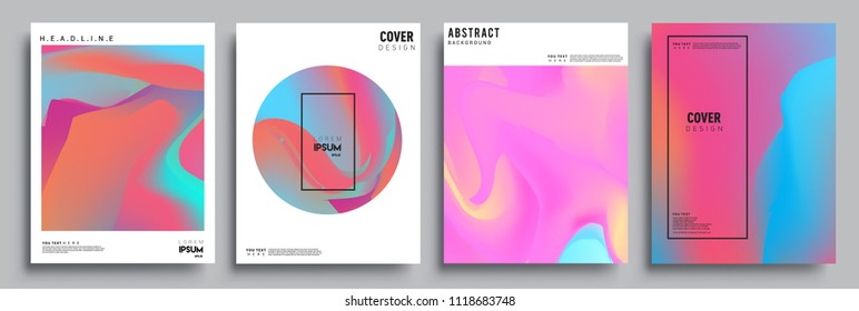 Covers design set with liquid color and liquid colorful shapes. arrangement of abstract lines and style graphic geometric elements. Applicable for placards, brochures, posters, covers and banners. Vec