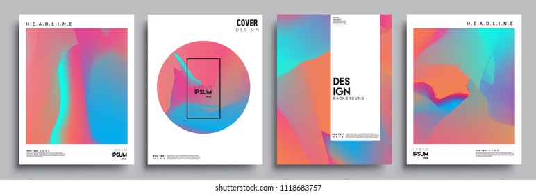 Covers design set with liquid color and liquid colorful shapes. arrangement of abstract lines and style graphic geometric elements. Applicable for placards, brochures, posters, covers and banners. Vec