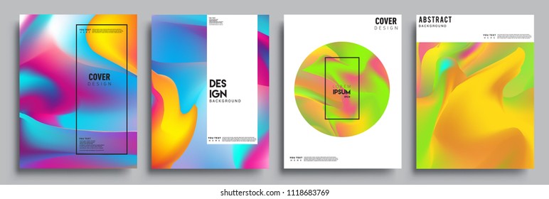Covers design set with liquid color and liquid colorful shapes. arrangement of abstract lines and style graphic geometric elements. Applicable for placards, brochures, posters, covers and banners. Vec