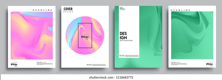 Covers design set with liquid color and liquid colorful shapes. arrangement of abstract lines and style graphic geometric elements. Applicable for placards, brochures, posters, covers and banners. Vec