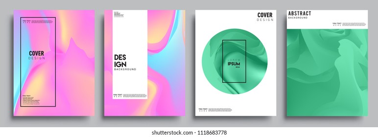 Covers design set with liquid color and liquid colorful shapes. arrangement of abstract lines and style graphic geometric elements. Applicable for placards, brochures, posters, covers and banners. Vec