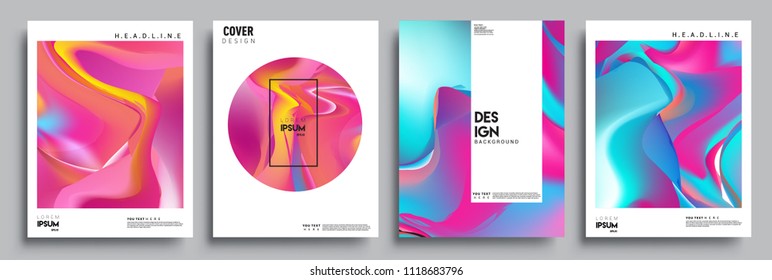 Covers design set with liquid color and liquid colorful shapes. arrangement of abstract lines and style graphic geometric elements. Applicable for placards, brochures, posters, covers and banners. Vec