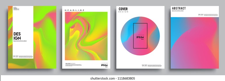 Covers design set with liquid color and liquid colorful shapes. arrangement of abstract lines and style graphic geometric elements. Applicable for placards, brochures, posters, covers and banners. Vec