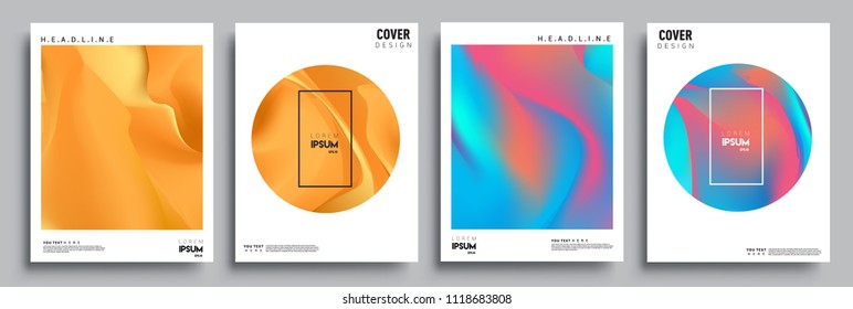 Covers design set with liquid color and liquid colorful shapes. arrangement of abstract lines and style graphic geometric elements. Applicable for placards, brochures, posters, covers and banners. Vec