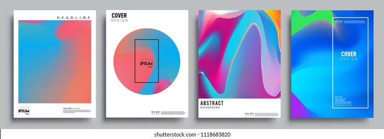 Covers design set with liquid color and liquid colorful shapes. arrangement of abstract lines and style graphic geometric elements. Applicable for placards, brochures, posters, covers and banners. Vec